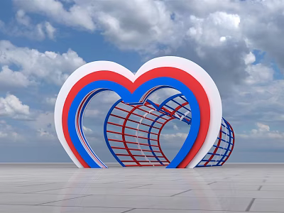Decorative Heart Shaped Event Entrance With Red White Blue Circular Rings 3d model