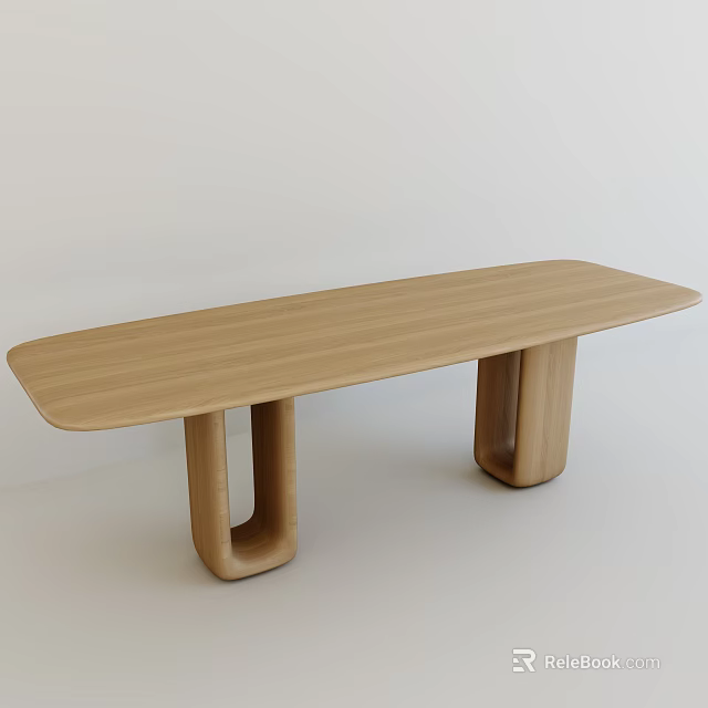 Modern Wooden Desk With Long Rectangular Top And U Shaped Legs 3d model