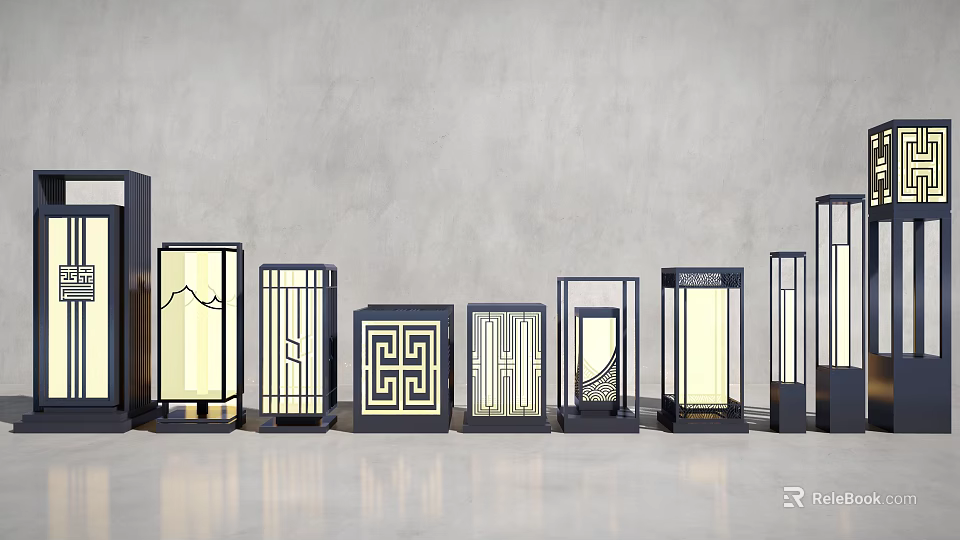 Various Modern Outdoor Lights With Unique Patterns And Metal Frames 3d model