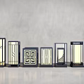Various Modern Outdoor Lights With Unique Patterns And Metal Frames 3d model