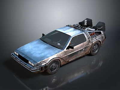 Vintage DeLorean Car With Metallic Finish And Sci Fi Time Machine Parts 3d model