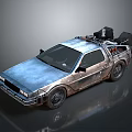 Vintage DeLorean Car With Metallic Finish And Sci Fi Time Machine Parts