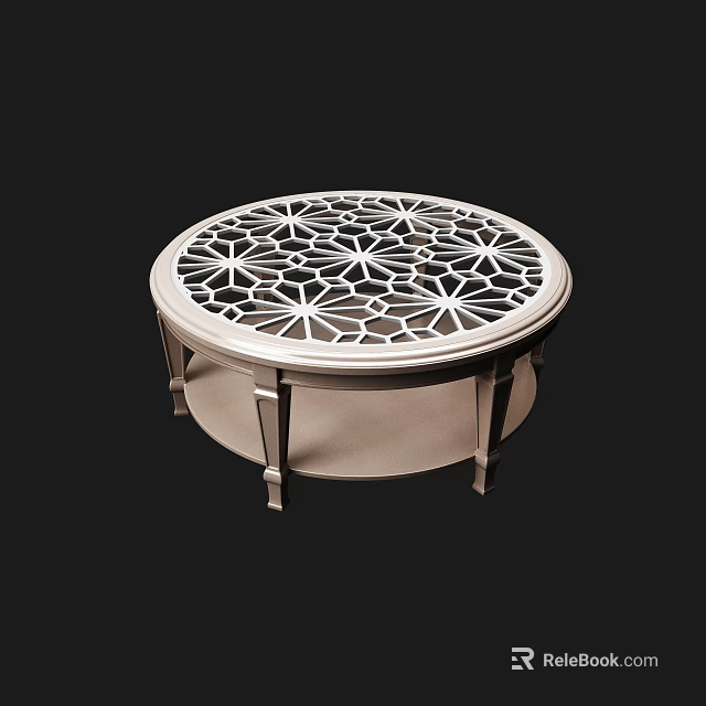 Modern Elegant Round Coffee Table With Intricate Laser Cut Pattern And Metal Frame 3d model 
