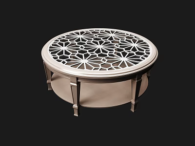 Modern Elegant Round Coffee Table With Intricate Laser Cut Pattern And Metal Frame 3d model