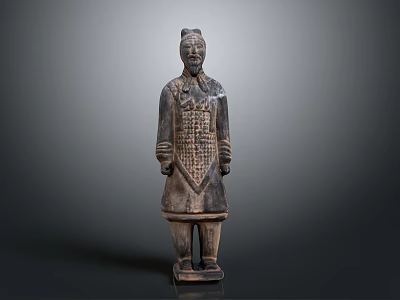 Ancient Terracotta Warrior Sculpture With Intricate Armor Details And Standing Pose 3d model