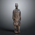 Ancient Terracotta Warrior Sculpture With Intricate Armor Details And Standing Pose