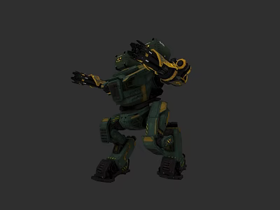 Green And Yellow Combat Mech Weapon With Armored Mechanical Structure Design 3d model