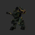 Green And Yellow Combat Mech Weapon With Armored Mechanical Structure Design