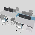 Modular Office Desk Setup With Multiple Computer Monitors And Ergonomic Chairs 3d model