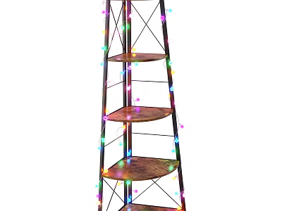 Decorative Shelf Unit With Metal Frame Wooden Shelves And Colorful String Lights 3d model