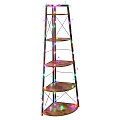 Decorative Shelf Unit With Metal Frame Wooden Shelves And Colorful String Lights