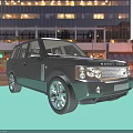 Black Range Rover SUV Parked On Urban Street With City Lights Reflection