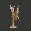Artistic Golden Sculpture Carving With Intricate Decorative Design And Square Base