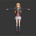 Game Anime Character With Orange Hair Wearing School Uniform In Standing Pose And Outstretched Arms
