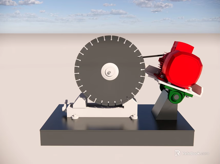 Industrial Cutting Machine With Large Circular Saw Blade Red Motor And Black Base 3d model 