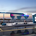 Modern Coastal Bus Station with Shelter Seats and Sea View at Sunset