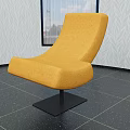 Yellow Lounge Chair With Curved Backrest Black Square Base And Leaf Pattern Wallpaper 3d model