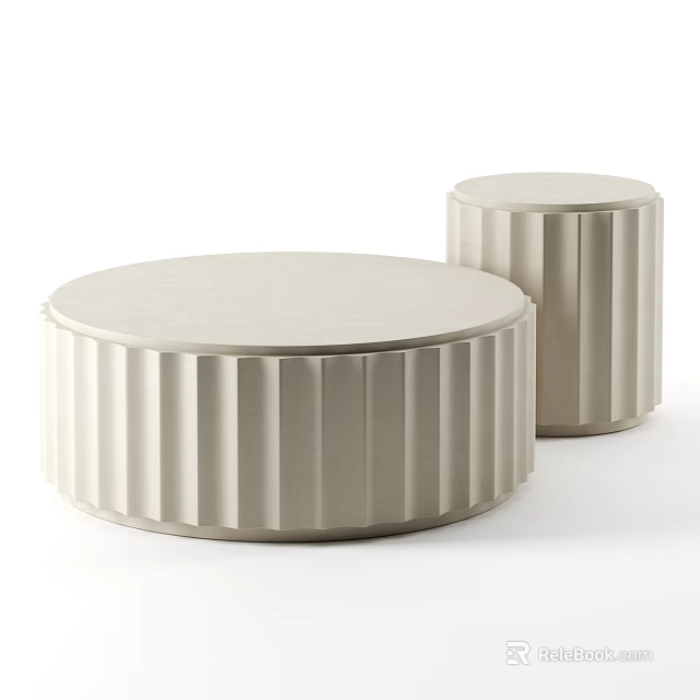 Round Light Colored Coffee Tables With Fluted Design For Modern Interior 3d model