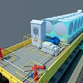 Mobile Fire Fighting Equipment With Yellow Platform Railway Track And Water Tanks