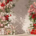 Event Entrance Floral Arch With Red Pink White Flowers And Greenery