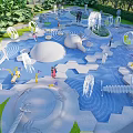 Vibrant Children's Playground With Water Elements Play Structures And Kids Playing Outdoors