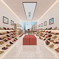 Bright Shoe Store Interior With Various Shoe Displays Decorative Paintings And Potted Plants
