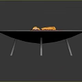 Round Metal Outdoor Grill With Skewered Sausages And Corn On Rack