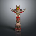 Traditional Totem Pole With Eagle Head And Carved Faces In Modern Display Setting