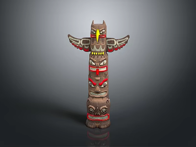 Traditional Totem Pole With Eagle Head And Carved Faces In Modern Display Setting 3d model