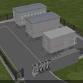 Aerial View Planning of Container Style Buildings with Fence Gate and Paved Grassland Area
