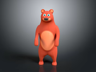 Cartoon Red Bear with Big Eyes and Orange Belly Standing on Gray Background 3d model