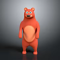 Cartoon Red Bear with Big Eyes and Orange Belly Standing on Gray Background