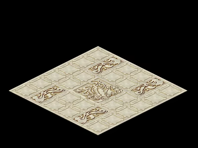 Decorative Carved Panel With Geometric Grid And Intricate Central Design Symmetrical Motifs In Light Tone 3d model