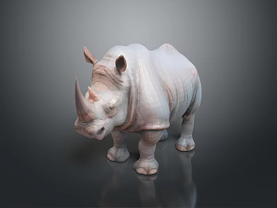 White Rhinoceros 3D Model Standing On Dark Background With Realistic Reflection 3d model