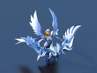 Fantasy Game Movie Character With Blue Wings Golden Hair And Silver Armor Sword 3d model