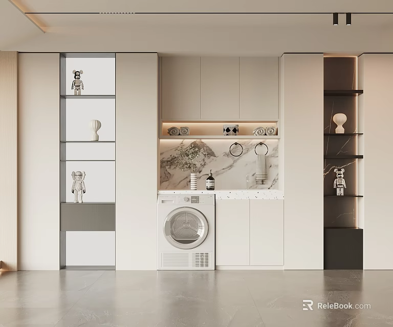 Modern Bathroom Cabinet Rack With White Design Marble Top And Storage Shelves 3d model 
