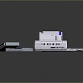 Vintage Retro Gaming Console With White Design Game Cartridge And Controllers On Reflective Surface