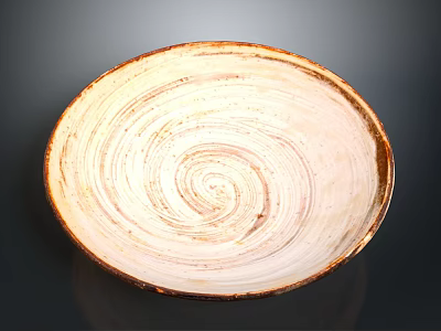 Hand Carved Ceramic Plate With Spiral Pattern Brown Rim And Creamy White Surface Artisanal Craftsmanship 3d model
