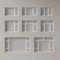 Multiple Casement Windows Arrangement On Light Colored Wall With White Frames Design 3d model