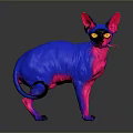 Hairless Cat With Blue And Pink Gradient Fur And Yellow Eyes On Dark Background