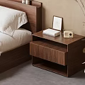Wooden Nightstand With Drawer And Top Book Photo Frame Radio In Bedroom