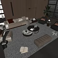 Elegant Modern Sofa Coffee Table Set With Beige Fabric Round Marble Top And Accent Chairs