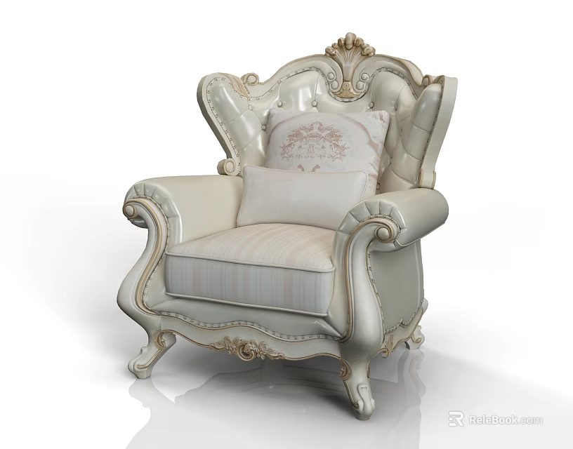 Elegant Single Sofa With Ornate Carved Details And Exquisite Decorative Pillows 3d model 