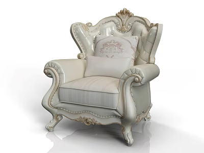 Elegant Single Sofa With Ornate Carved Details And Exquisite Decorative Pillows 3d model