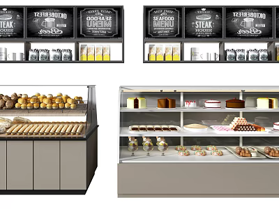 Fresh Bakery Display Shelves With Glass Showcase For Bread Cakes And Pastries 3d model
