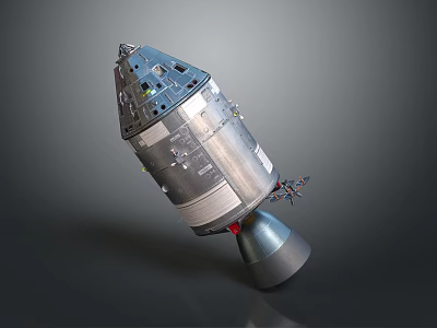 Metallic Spacecraft Module With Detailed Components And External Cables For Space Exploration Missions 3d model
