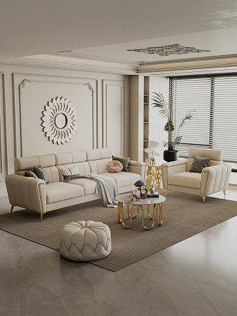 French Cream Style Living Room Sofa 3d model