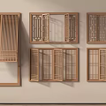 Wooden Lattice Window Designs With Various Open Closed States For Interior 3d model