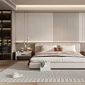 Modern Minimalist Bedroom Interior With Large Bed Nightstands And Area Rug