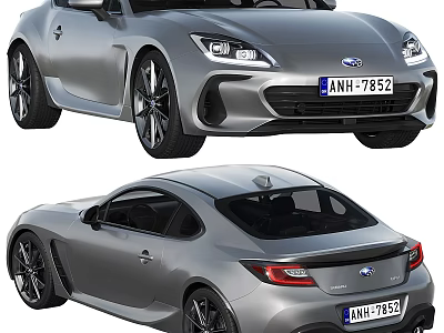 Silver Subaru Sports Car Two Door Design Front And Rear View 3d model